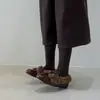 Mocassins Retro de Bico Redondo com Solado Grosso, Slip-On, Salto Bloco, Sapatos de Couro Estilo Britânico com Aumento Oculto de Altura para Mulheres, com Forro de Lã Adicional
