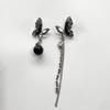 Pendientes de invierno 2024 con borlas de mariposa y perla negra, pendientes con clip avanzado para mujer