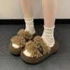 Chinelos Femininos de Algodão Estilo Coreano para Aumentar a Altura e Emagrecer Moda Chinelos Peludos Outono 2025 Nova Moda Chinelos Slip-On Retrô
