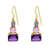 Aretes Rongyu Refresher Moda Estilo Coreano Amatista Topacio Temperamento Azul Polvo Color Mezclado Zircón Aretes Chapados en Oro
