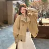 Chaqueta Corta Impermeable Khaki para Mujer Petite Otoño Nuevo Estilo Coreano de Gama Alta Casual Versátil Chaqueta con Cuello Alto