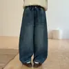 Calça jeans YOJIA para meninas, nova coleção de inverno 2026, estilo coreano, corte solto, calça casual, calça infantil com forro de fleece