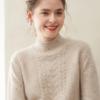 Suéter de Tricô Versátil para Outono e Inverno, Suéter de Cashmere Grosso Solto Feminino com Gola Alta Meia, Suéter Pulôver Base de Lã