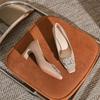 7605-12 Seda e Cetim Clássicos Bico Quadrado com Strass Salto Grosso Salto Alto para Mulheres Moda 2023 Sapatos Simples Femininos 6cm3cm