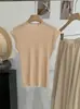 Top de Malha Omalai Gola Alta Cor Sólida Slim Fit Sem Mangas para Mulheres, Estilo Puro Desejo, Moda de Alta Elasticidade 6874