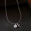 Collar Cruz de Estrella Redonda Incrustada de Diamantes Transfronterizo, Cadena Clavicular de Lujo Ligero y Gama Alta, Cadena para el Cuello Moderna y Versátil para Mujer