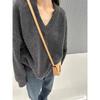 Suéter Preguiçoso Outono Inverno Estilo Old Money 100% Lã Silhueta Engrossada Gola V Solto Pulôver Top de Caxemira Tamanho Grande Feminino