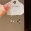 Brincos de Cruz Retro Franceses Simples com Zircônia e Esmalte Gotejado, Brincos Versáteis de Luxo Leve Personalizados, Super Brilhantes