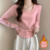 Camisa de Base de Veludo Damasco Outono e Inverno Novo Estilo Gola Quadrada no Ombro Direito com Barbatanas Manga Longa com Barra Irregular Top para Mulheres