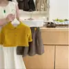 Estilo Coreano Meninas Primavera e Outono Novo Elegante Chique Tricô Vazado Cardigan Calça de Perna Larga Xadrez Conjunto de Duas Peças Versátil Tendência
