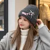Gorro de punto de mezcla de lana estilo coreano para mujer, cálido y adelgazante, con lazo floral, adecuado para tallas de cabeza grandes