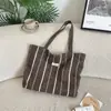 63282 Bolsa Tote Listrada Retro Coreana, Bolsa de Ombro Grande Capacidade Estilo Preguiçoso, Bolsa de Tecido Versátil para Estudantes que se Deslocam
