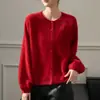 Ropa única y elegante / Suéter de cachemir con forro de forro polar blanco, jersey para mujer, cárdigan de punto de cachemir de imitación de lujo ligero