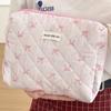 Bolsa de Maquiagem Laço Fita Rosa Estilo Coreano Estudante Alto Valor de Beleza Estilo Doce Necessaire Bolsa Octogonal Bolsa Acolchoada