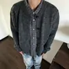 Cárdigan gris de cuello redondo estilo coreano para hombre, jersey de punto casual de corte limpio, prenda exterior tipo camisa simple