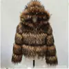 Chaquetas de Cuero para Mujer con Parches de Piel Sintética de Mapache, Fabricantes Europeos y Americanos Transfronterizos, Venta al por Mayor de Piel Sintética en Stock