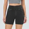 Shorts de Mezclilla Sintética de Cintura Alta Más Vendidos Transfronterizos para Mujer, Shorts de Fitness Yoga Ajustados para Verano, Shorts de Mezclilla Negros Adelgazantes