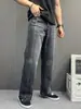 Jeans rectos holgados estilo americano en negro y gris para hombres y mujeres, estilo pareja, lavado pesado, frotados a mano, pantalones largos casuales, marca de moda