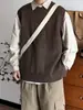 Chaleco de Punto Retro Simple con Cuello Redondo para Hombre Estilo Japonés Diseño de Pareja Chaleco para Vestir en Capas Ropa de Punto