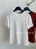 Camiseta de Algodón Elástico de Manga Corta Verano 2024 / Escalera Estilo Coreano para Mujer Hombro Holgado Casual Manga Enrollada Cuello Redondo Top Básico