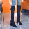 Botas de tacón alto hasta la rodilla para mujer, nueva colección otoño/invierno 2026, punta fina, tacón grueso, cierre de cremallera en la parte trasera, efecto adelgazante
