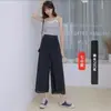 Pantalones anchos de doble capa, pantalones acampanados de gasa negra, pantalones largos casuales sueltos de cintura alta, pantalones cortos para mujer, estilo de pierna ancha, corte holgado