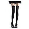 Meias Originales Tridimensionais com Padrão Cruzado Estilo Suspensório Acima do Joelho Lolita Veludo Preto e Branco Cor Sólida Meias Longas para Meninas