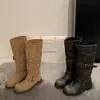 Chuyuji 2026 Nuevas Botas de Ciclismo de Estilo Coreano Vintage Desgastadas con Hebilla hasta Media Pantorrilla para Mujer, Botas Apiladas de Nicho con Suela Gruesa