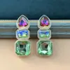 Brincos Atacado Comércio Exterior Transfronteiriço Europeu e Americano Retro Diamante Colorido Quadrado Geométrico Simples Brincos de Strass Brincos para Festa de Jantar Atacado