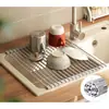Cortina de agua de silicona plegable para cocina, tapete escurridor para escurrir platos y recipientes, tapete para agua del fregadero, estante de almacenamiento, artículo útil
