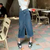 Falda de mujer de cintura alta con abertura, falda vaquera de línea A, falda bodycon de longitud media estilo coreano vintage ins nueva que estiliza