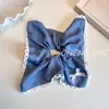 Estilo Simples Tecido Jeans Azul Laço Grande Anel de Cabelo Intestino Grosso Renda de Alta Qualidade Corda de Cabeça de Renda Cabeça de Bola Rabo de Cavalo Alto