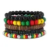 Pulseira Árvore da Paz Estilo Europeu e Americano Transfronteiriça Conjunto de Várias Peças Pulseira de Contas de Madeira Vintage Simples Masculina Empilhável Personalizada