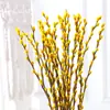 Salgueiro Prateado Flor Real Galho Fresco Flor Seca Ornamento Planta Verde Hidropônica de Interior Ano Novo Balde Vermelho da Sorte Flor Atrai Sorte Véspera de Ano Novo Planta em Vaso