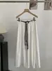 Saia Midi Lisa A-Line de Cintura Alta Semi-Elástica Omalai Estilo Simples Estilo Coreano com Cinto e Lenço 6654