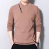 Nueva camiseta de forro polar de doble cara para otoño para hombre, casual, elegante, única, con cuello de cremallera diagonal y bordado de color liso