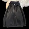 Moletom Verde Escuro Peso Alto Libra Cor Sólida Masculino Outono e Inverno Cor Sólida Básico Forrado com Lã Jaqueta com Capuz Oversized