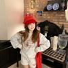 Sudaderas Unisex de Cuello Redondo para Mujer Ropa Japonesa Británica Pesada sin Capucha Estampada Artística Retro Tendencia Otoño e Invierno