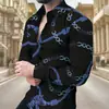 Camisa Casual Masculina de Manga Longa com Gola, Estampa Digital 3D, Padrão Moderno, Lançamento Primavera 2026, Europeia e Americana, Transfronteiriça