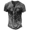 Camiseta de manga corta con estampado digital 3D para hombre, informal, de moda, de verano, de gran tamaño, con múltiples botones, para comercio exterior transfronterizo