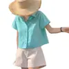Talla actualizada Esencial para los amantes de las camisas Sensación fresca Básica versátil camisa de un solo botón color caramelo 4 colores