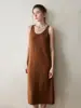 Vestido de Suspensório Gola U Longo Acima do Joelho Outono e Inverno Novo Sem Mangas Slim Suéter de Lã Vestido Colete Tricotado de Caxemira Feminino