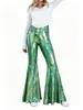 Pantalones acampanados de cintura alta para mujer, estilo europeo y americano, con estampado de serpiente en relieve dorado, brillo metálico, corte ajustado y adecuados para actuaciones en escenario.