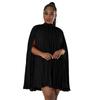 K10323 AliExpress Amazon europeu e americano explosões mulheres de cor sólida bat manga plissado solto vestido chiffon novo
