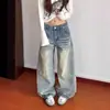 Jeans retro americanos bordados de guadaña para mujer, primavera 2026, corte holgado, adelgazantes, pierna recta, caídos, pantalones de pierna ancha hasta el suelo
