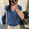 Cárdigan de Punto con Cuello en V y Manga Corta para Mujer, Nuevo Estilo Verano 2026, Adelgazante y Versátil, Top Camiseta Fina de Seda Helada con un Toque de Lujo