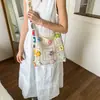 Bolsa de Tricô Floral Fofa para Primavera e Verão para Mulheres, Nova Bolsa de Praia, Estilo Férias na Beira-Mar, Grande Capacidade, Bolsa de Ombro Estilo Coreano