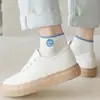 Calcetines Cortos para Mujer, Estilo Delgado de Primavera y Otoño, Cara Sonriente Bordada, Cómodos Estilo Japonés, Transpirables, Calcetines Blancos Versátiles para Tobillo, Tendencia al por Mayor