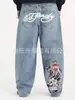 Comercio Exterior Transfronterizo Estilo Retro Americano Jeans de Calle Personalizados para Hombres y Mujeres con Estampado de Patrón, Pantalones Largos Rectos Sueltos de Pierna Ancha