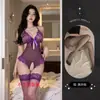 Lingerie sexy Ailuru, renda roxa, pijama sexy sem remoção, conjunto de tentação ousado com abertura na virilha 5783